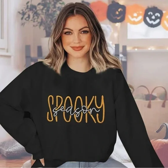 Halloween “Spooky” Deep Grey Large Long Sleeves Sweat Shirt - Picture 3 of 4